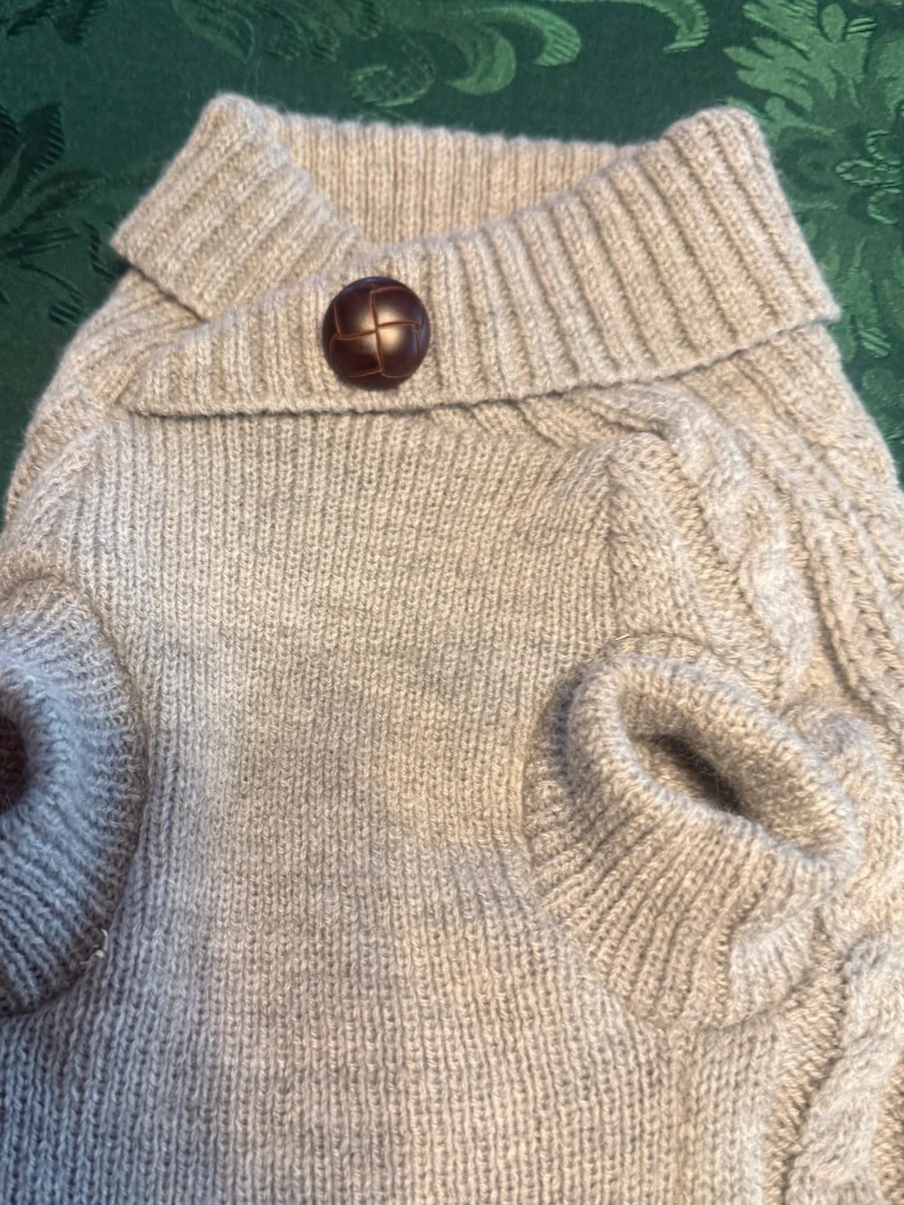 Soft grey Cable-Detail dogSweater with Button Collar